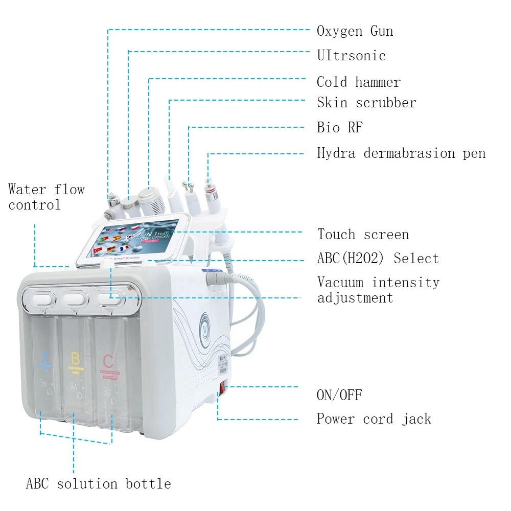 6 in 1 Hydrogen Dermabrasion Facial Beauty Machine Aqua Peeling Deep Cleansing Lifting Water Microdermabrasion Device Skin Care
