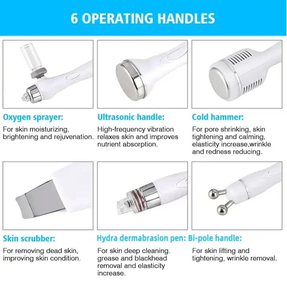 6 in 1 Hydrogen Dermabrasion Facial Beauty Machine Aqua Peeling Deep Cleansing Lifting Water Microdermabrasion Device Skin Care