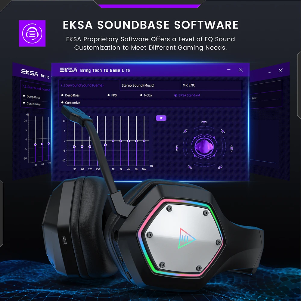 EKSA E1000WT 2.4GHz Wireless Gaming Headphones 7.1 Surround Wired Headset Gamer with ENC Mic Low Latency for PC/PS4/PS5/Xbox