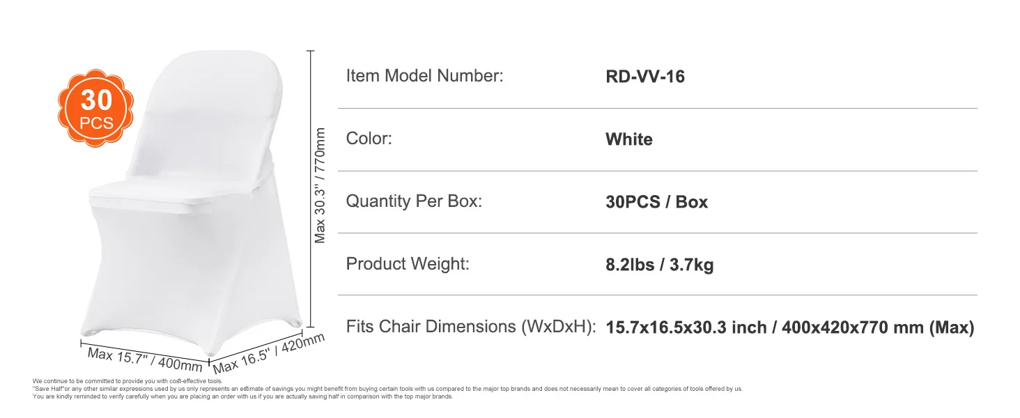 SucceBuy 12 30Pcs Wedding Chair Covers Spandex Stretch Slipcover for Restaurant Banquet Dining Party Universal Chair Cover