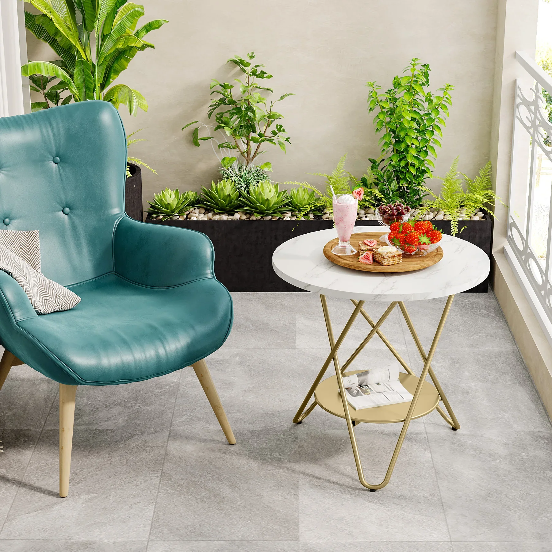 Tribesigns End Table Round Coffee Side Table Faux Marble Snack Table