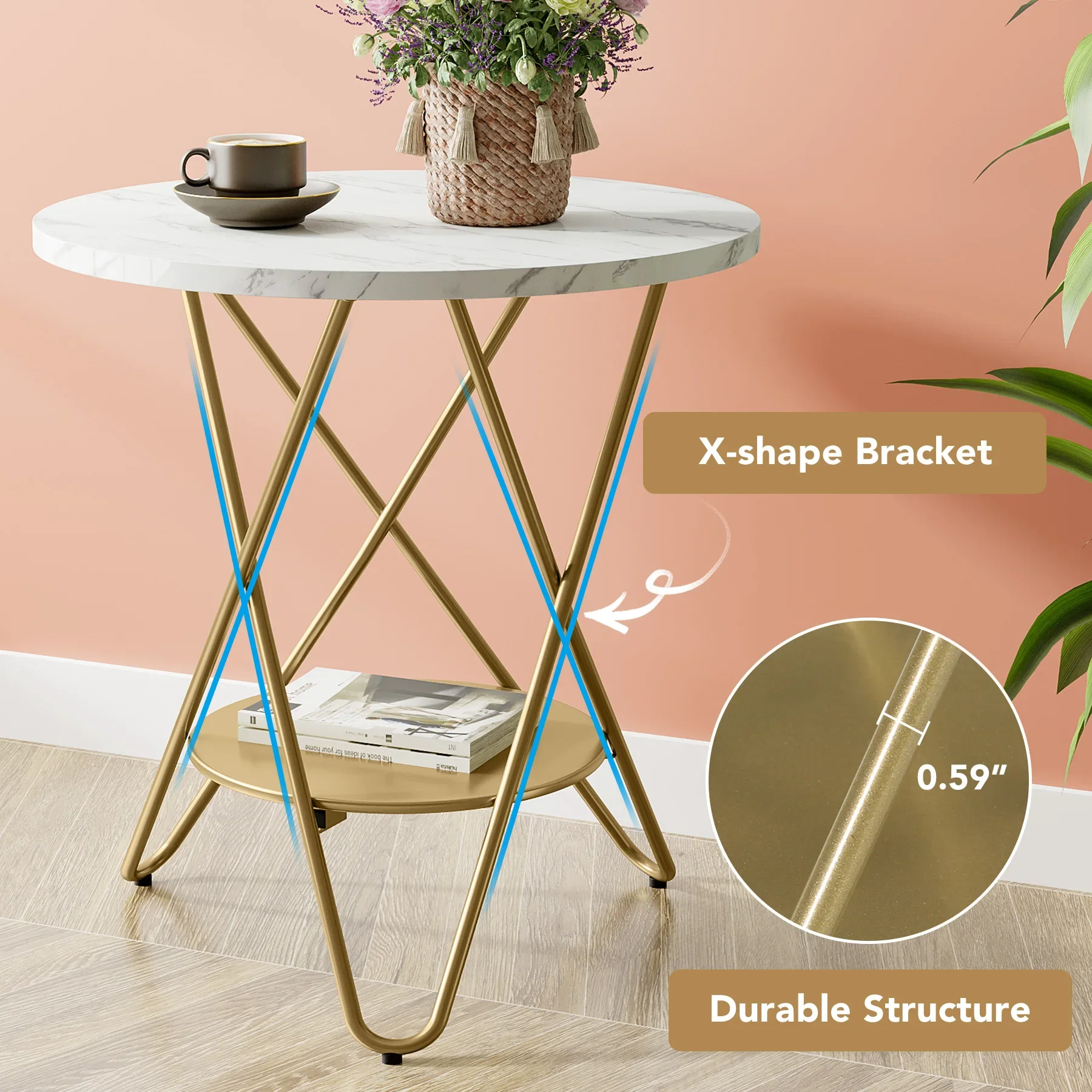 Tribesigns End Table Round Coffee Side Table Faux Marble Snack Table