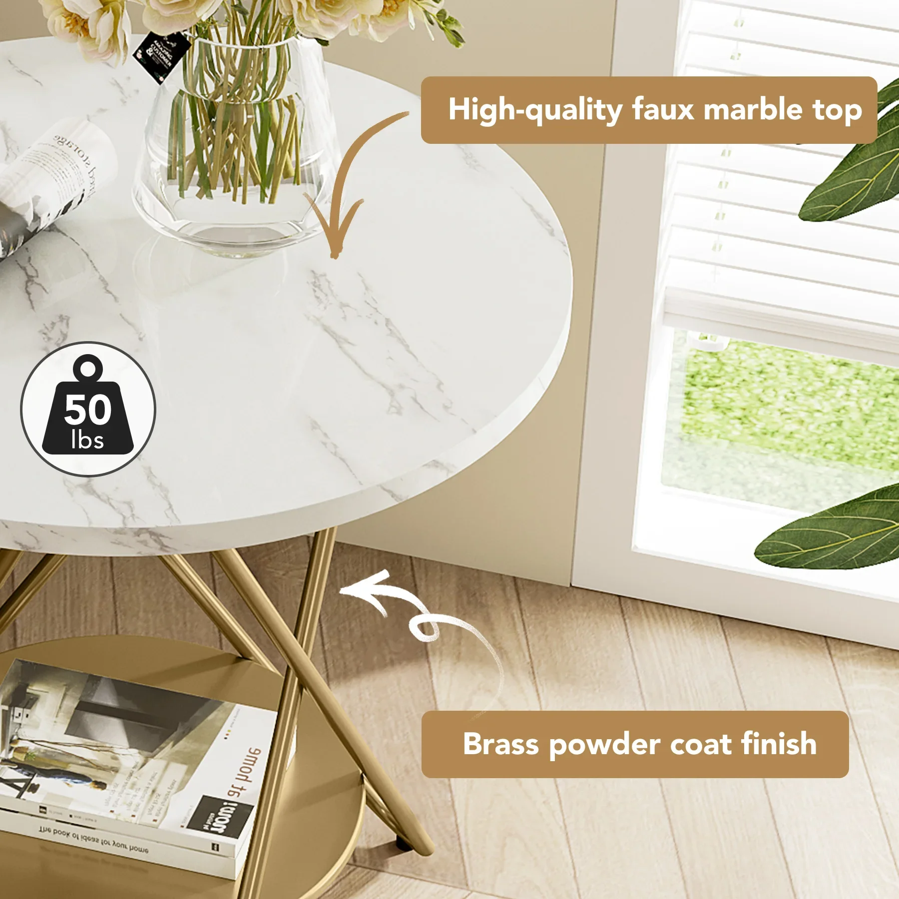 Tribesigns End Table Round Coffee Side Table Faux Marble Snack Table