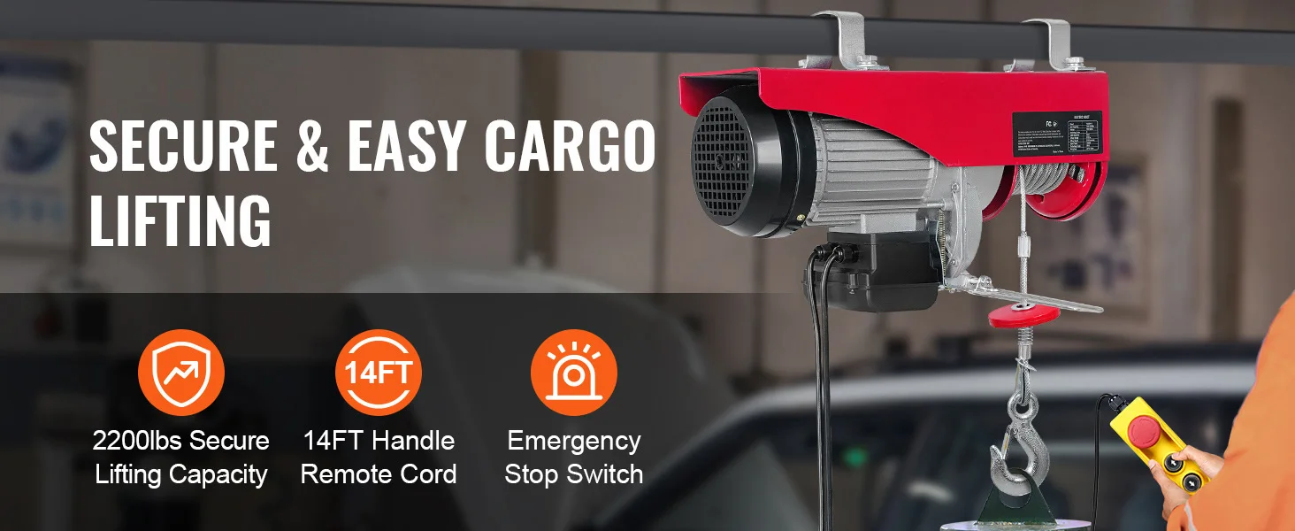 SucceBuy 600kg/1320lbs Electric Hoist with Wired Remote Control Lifting Crane Cable Hoist Winch for Boat Car Garage Elevator