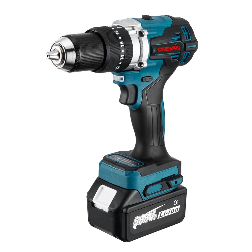 ONEVAN 1500W Brushless Electric Impact Drill 650NM Cordless Screwdriver Plates Soil Wood Working Tool For Makita Battery Pin