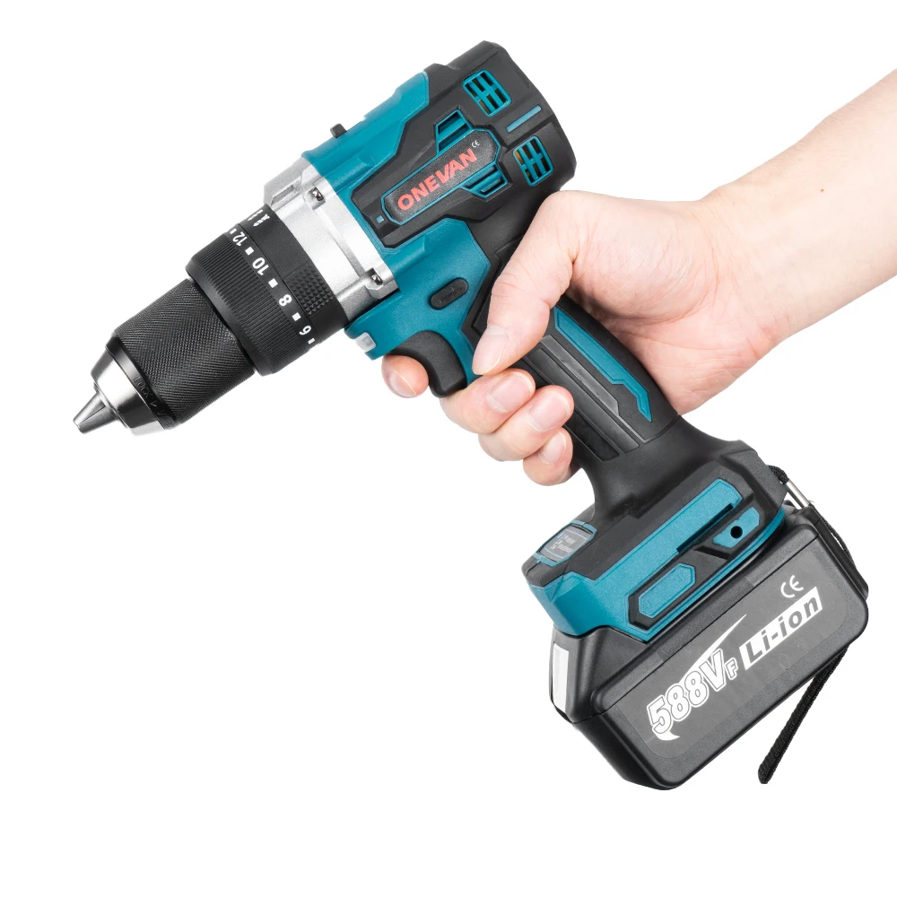 ONEVAN 1500W Brushless Electric Impact Drill 650NM Cordless Screwdriver Plates Soil Wood Working Tool For Makita Battery Pin