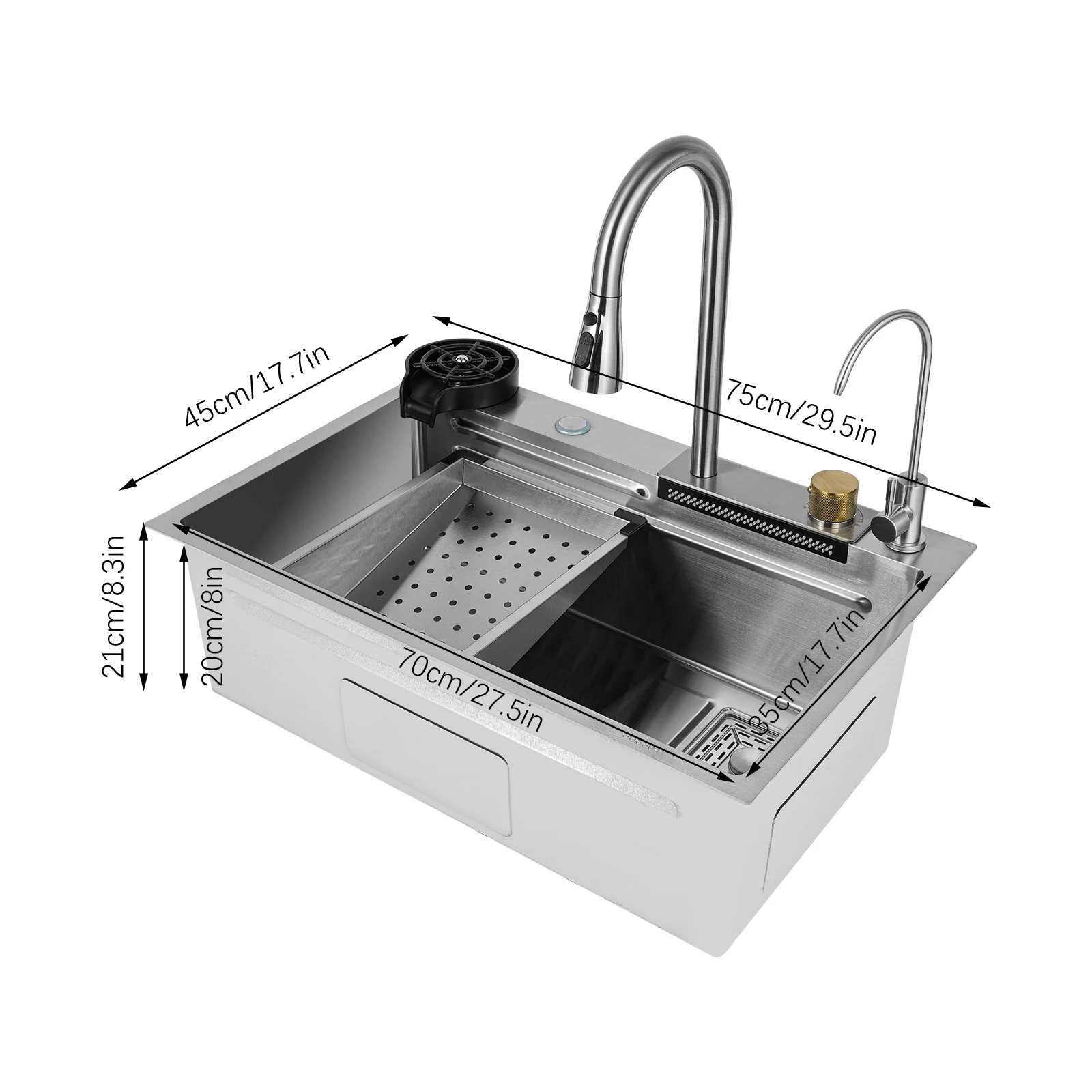 Single-Bowl Multifunctional Kitchen Sink 75x45cm Silver