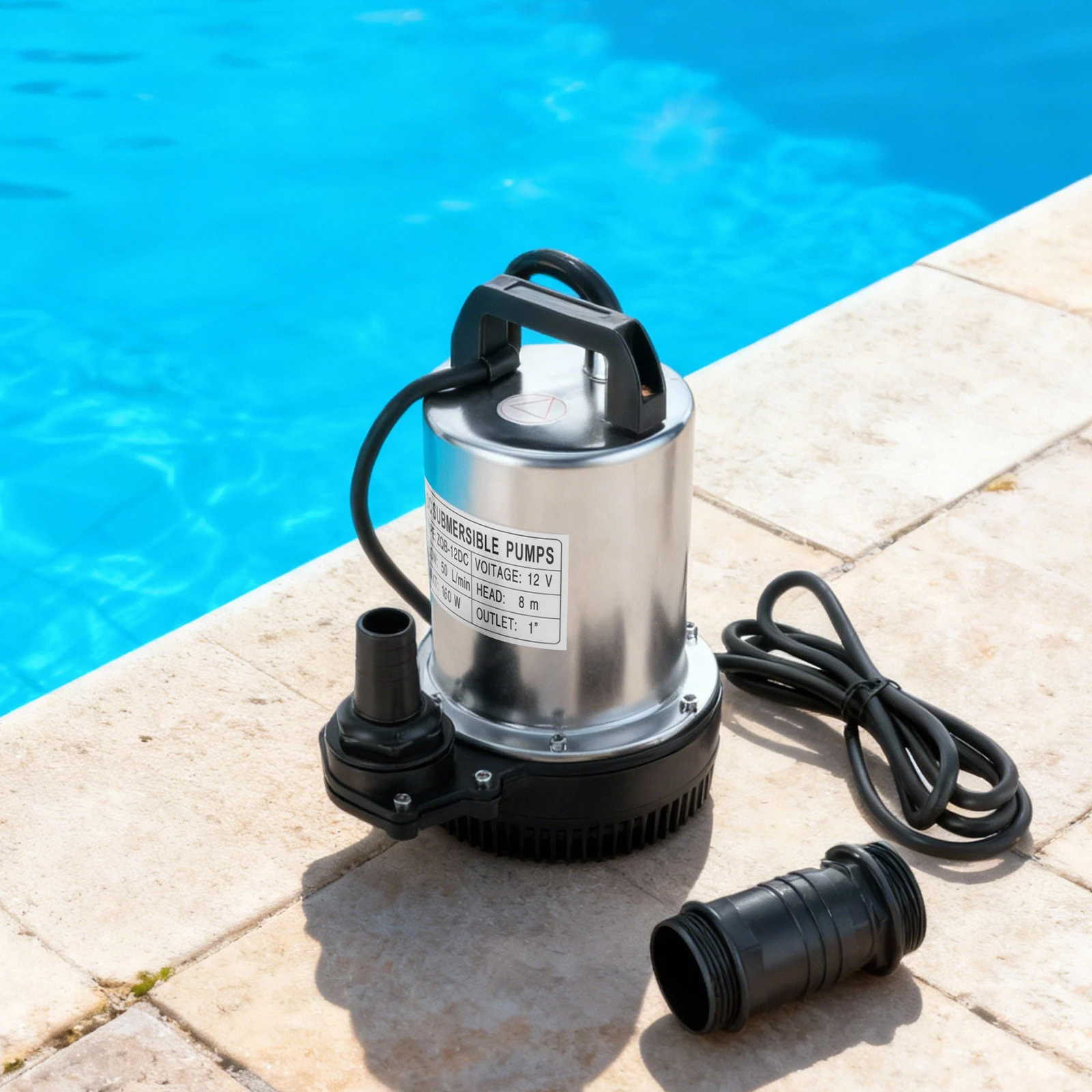 DC12V Electric Water Pump, 160W High Power Submersible Pump, 8m Max Lift 50L/min Flow, Low Noise Electric Pump for Farm Garden Well Irrigation
