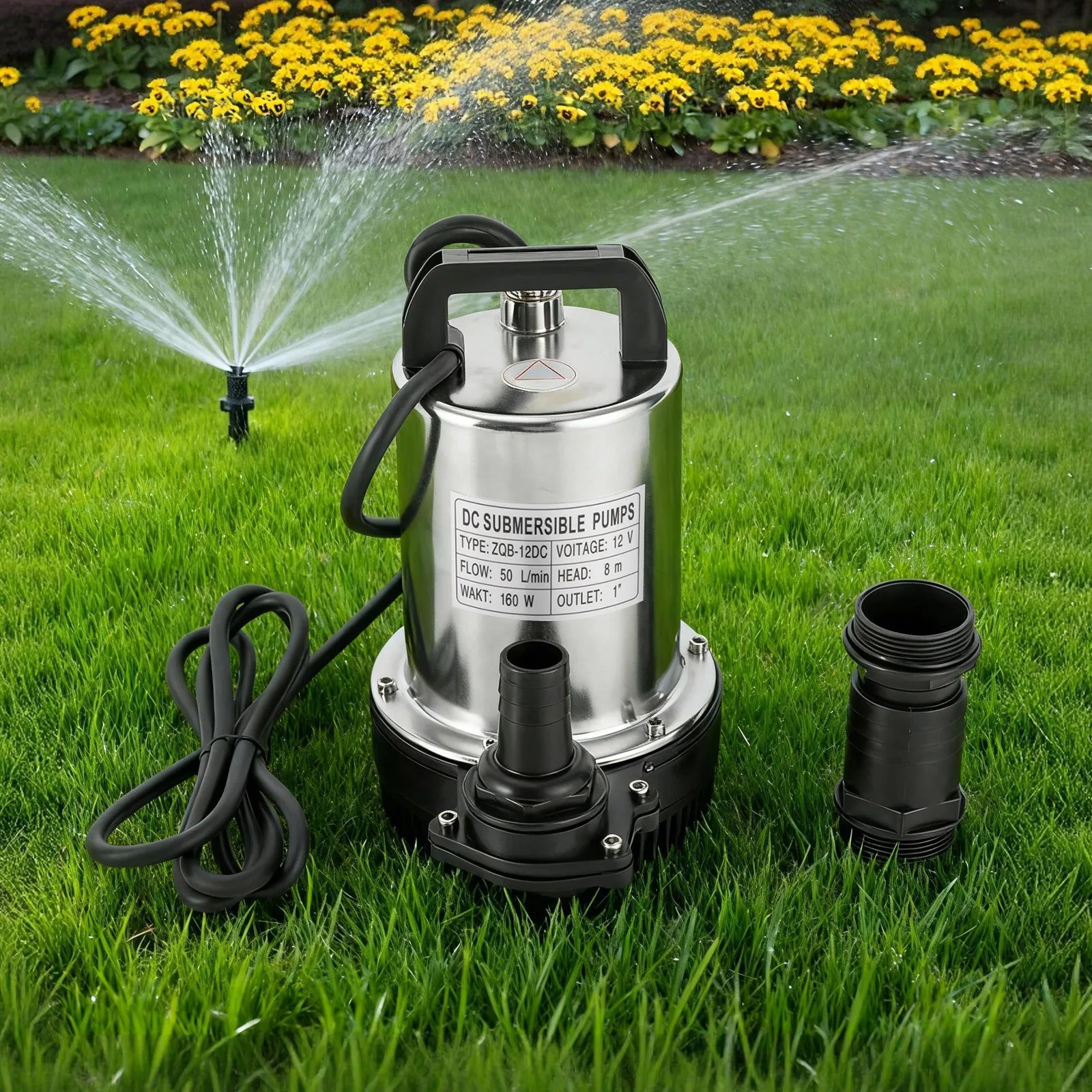 DC12V Electric Water Pump, 160W High Power Submersible Pump, 8m Max Lift 50L/min Flow, Low Noise Electric Pump for Farm Garden Well Irrigation