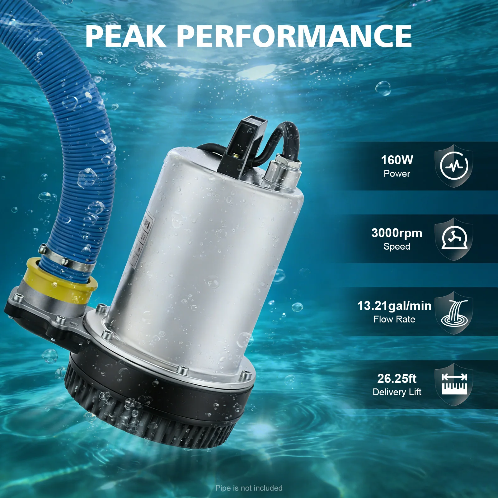 DC12V Electric Water Pump, 160W High Power Submersible Pump, 8m Max Lift 50L/min Flow, Low Noise Electric Pump for Farm Garden Well Irrigation
