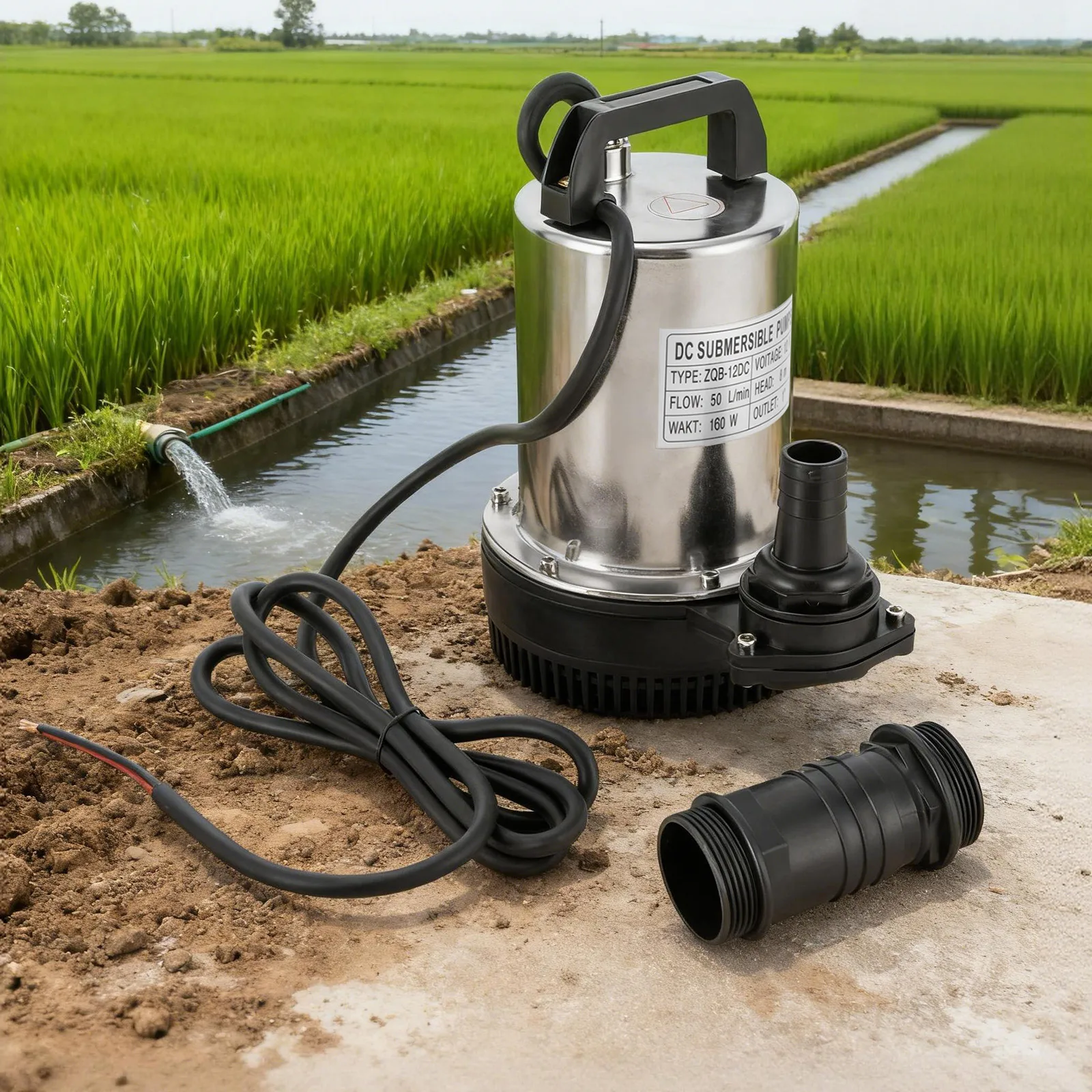DC12V Electric Water Pump, 160W High Power Submersible Pump, 8m Max Lift 50L/min Flow, Low Noise Electric Pump for Farm Garden Well Irrigation