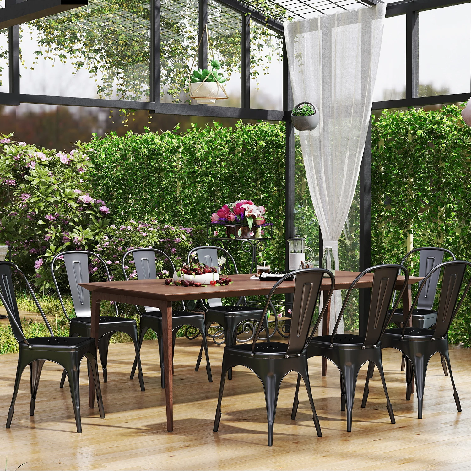 EGOONM Set of 4/8 Modern Metal Dining Chairs Industrial Style Chairs Stackable Used for Restaurant Terrace Outdoor Dining Chair