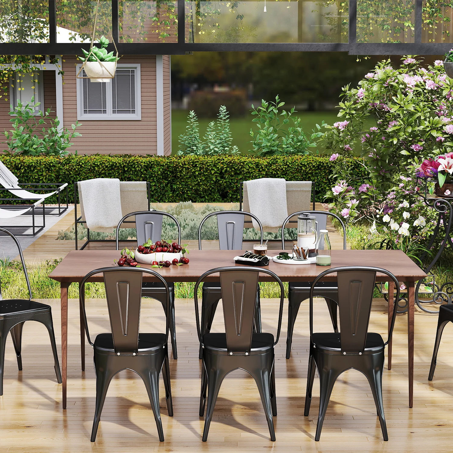 EGOONM Set of 4/8 Modern Metal Dining Chairs Industrial Style Chairs Stackable Used for Restaurant Terrace Outdoor Dining Chair