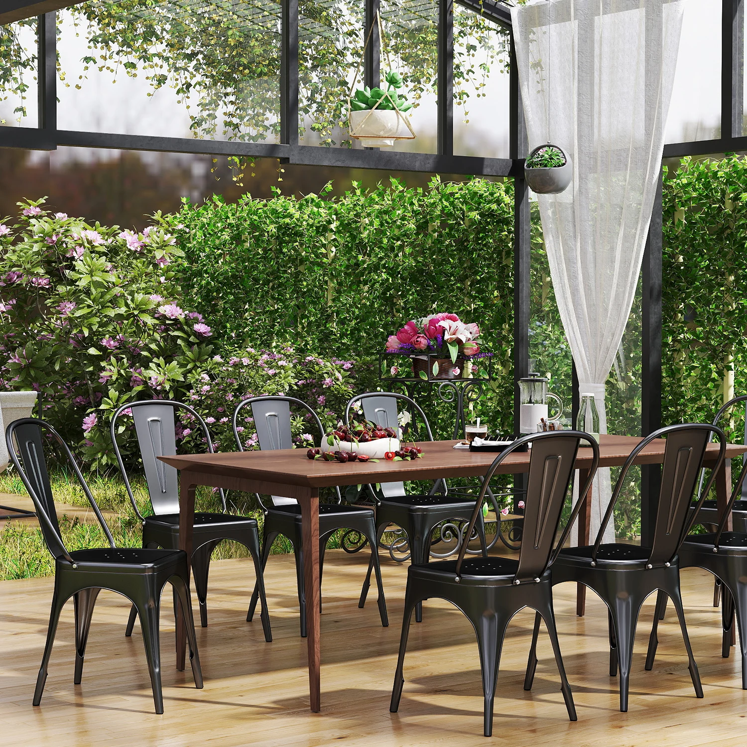 EGOONM Set of 4/8 Modern Metal Dining Chairs Industrial Style Chairs Stackable Used for Restaurant Terrace Outdoor Dining Chair