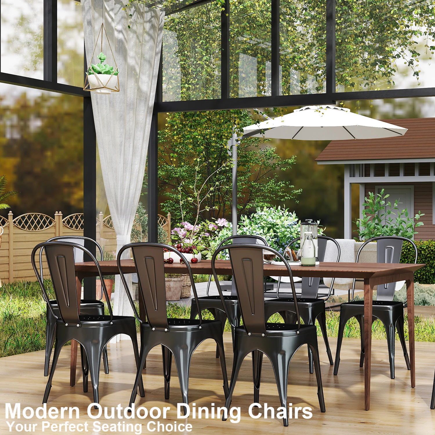 EGOONM Set of 4/8 Modern Metal Dining Chairs Industrial Style Chairs Stackable Used for Restaurant Terrace Outdoor Dining Chair