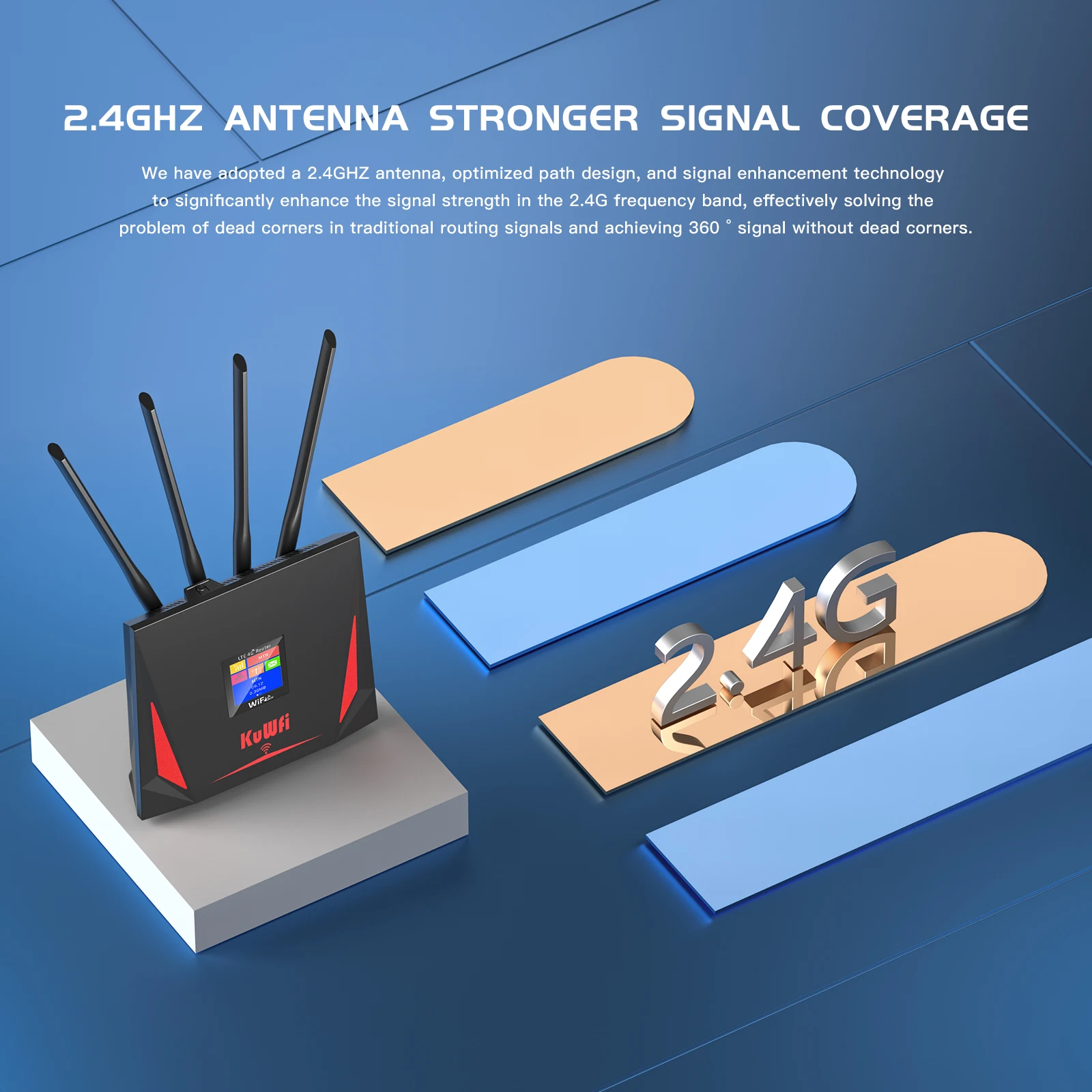 KuWfi 4G LTE Router CAT4 300Mbps Wifi Router 4G Modem with Free SIM Card RJ45 WAN LAN External Antenna Support 10 Users Connect