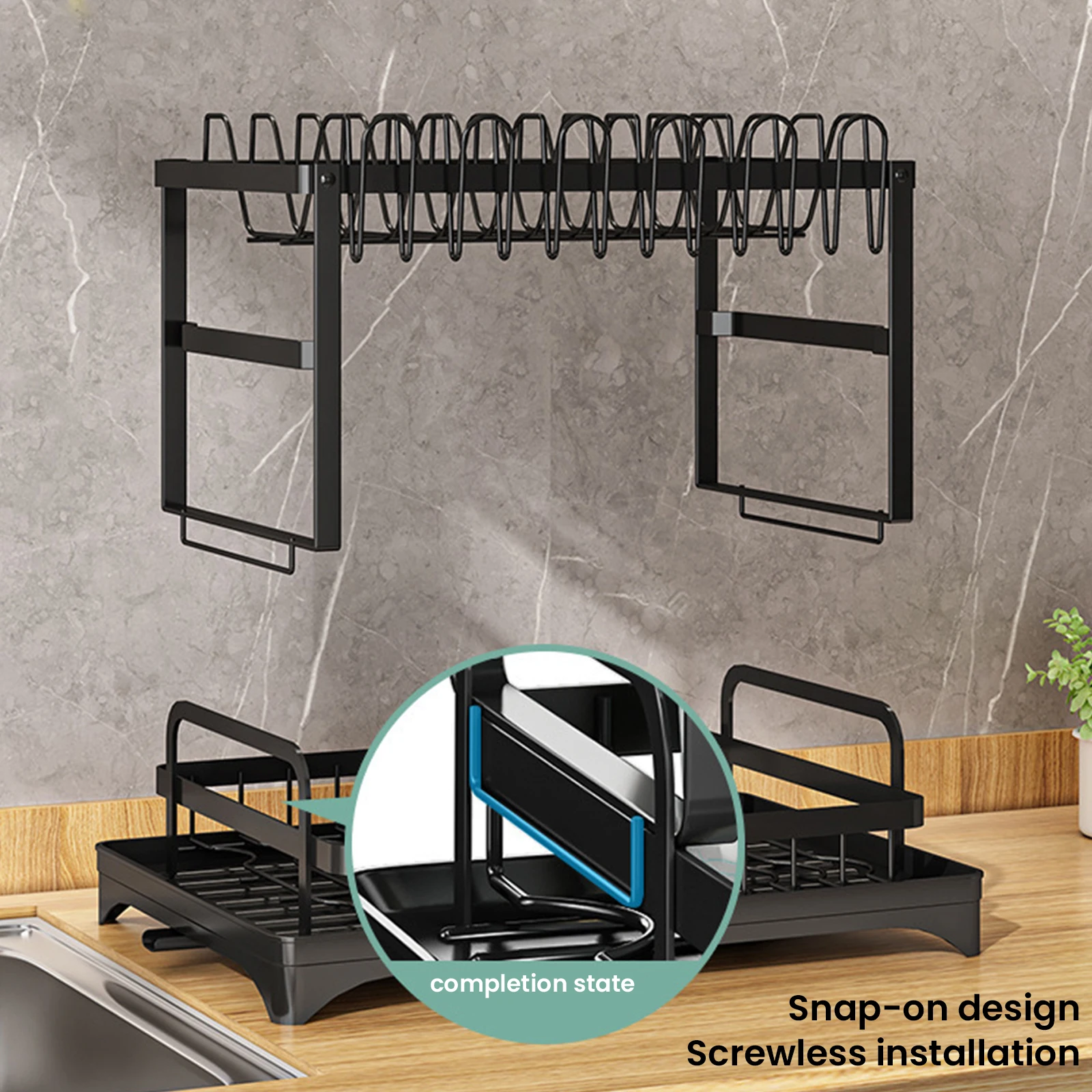 Double Layer Dish Drainer with Drainage Plate Stainless Steel Kitchen Dish Drainer with Cutlery and Cup Holder Kitchen Utensils