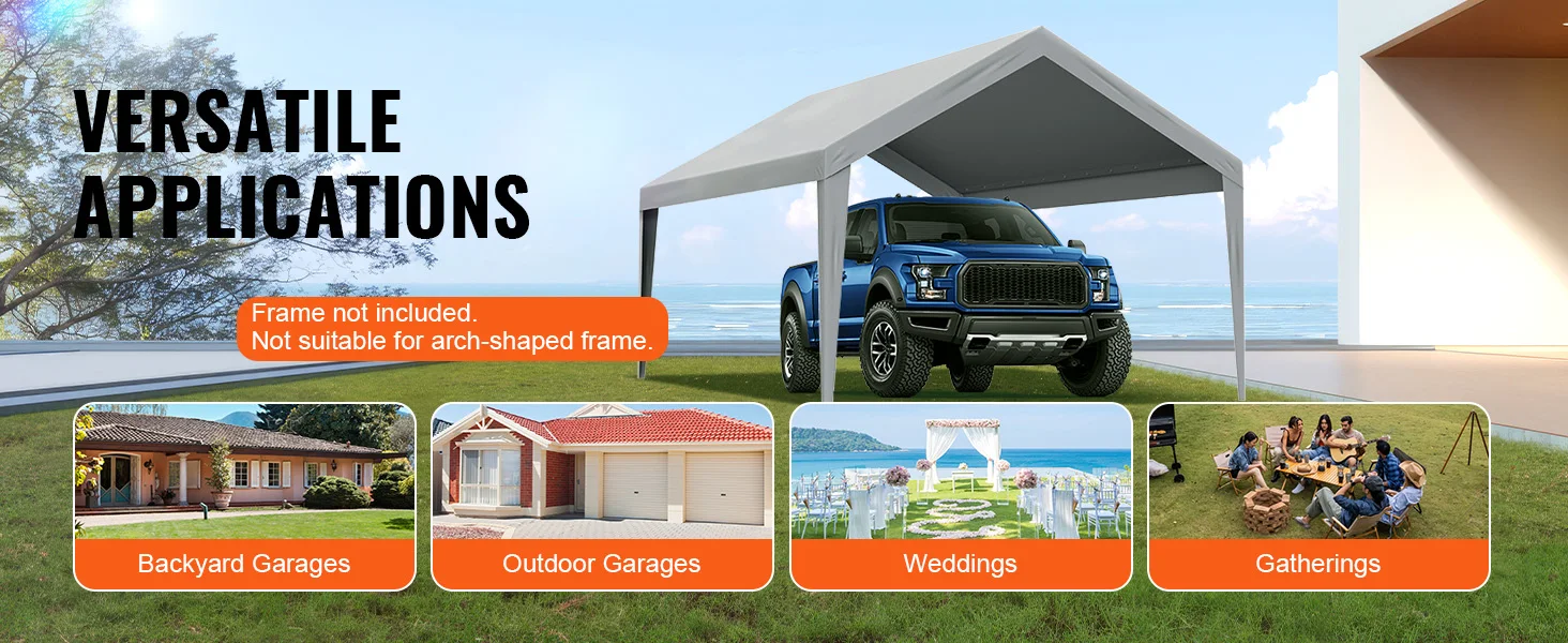 SucceBuy Carport Replacement Canopy Cover Garage Top Tent Shelter Tarp Heavy-Duty Waterproof & UV Protected (Frame Not Include)