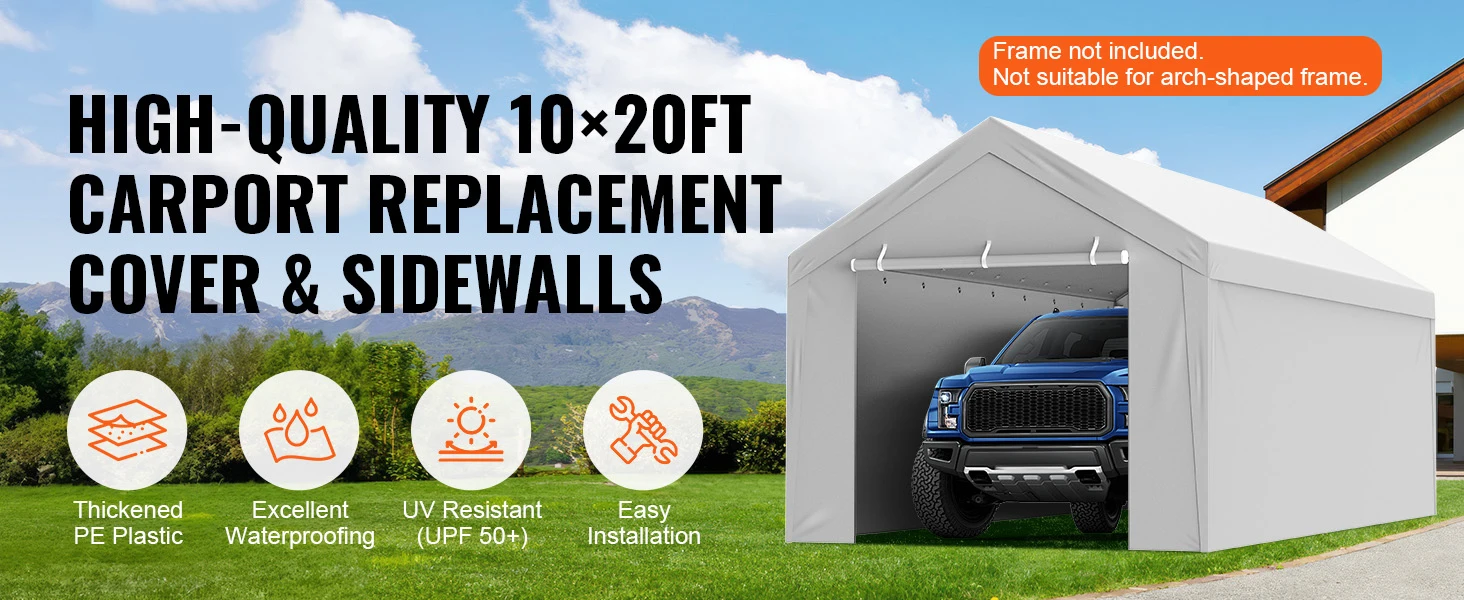 SucceBuy Carport Replacement Canopy Cover Garage Top Tent Shelter Tarp Heavy-Duty Waterproof & UV Protected (Frame Not Include)