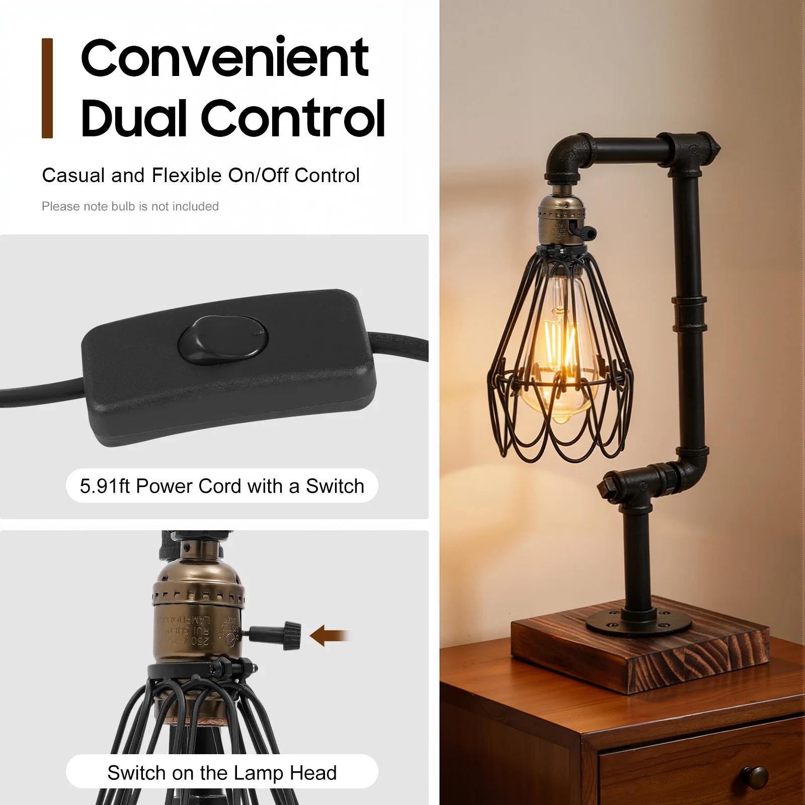Retro Industrial Table Lamp Metal Water Pipe Desk Decor Lights Loft Study Room Bedroom Night Lighting Fixture 220V E27