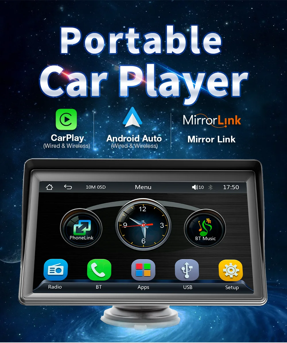 ESSGOO CarPlay Android Auto Car Radio Multimedia Video Player 7inch Portable Touch Screen With USB AUX For Rear View Camera