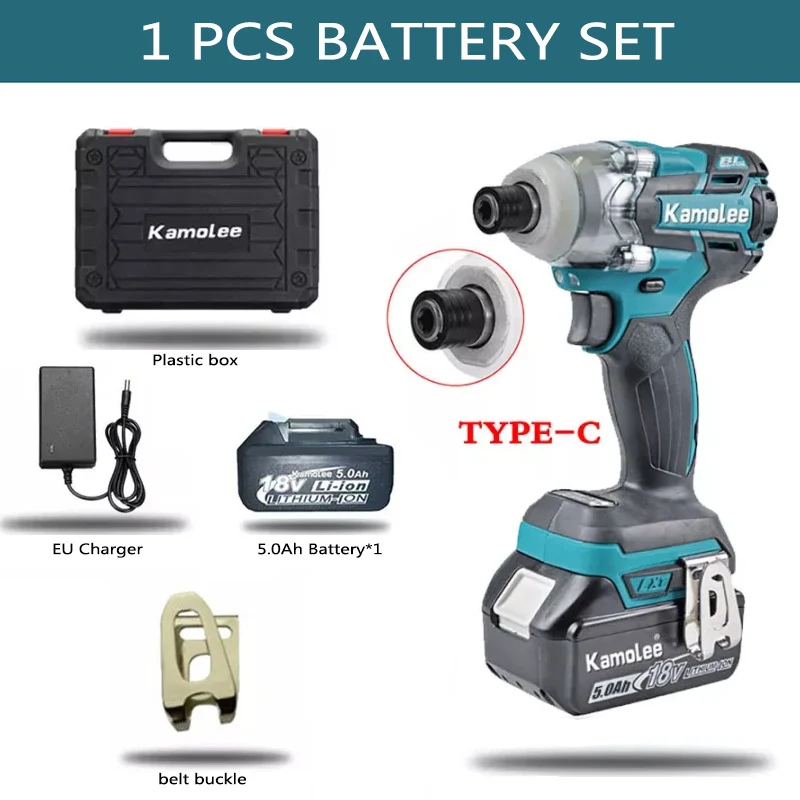 Kamolee 520N.M Brushless Cordless Electric Impact Wrench DTW285 Dual Function Power Tools Compatible with 18V Makita Battery