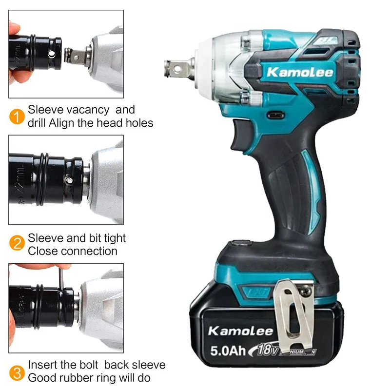 Kamolee 520N.M Brushless Cordless Electric Impact Wrench DTW285 Dual Function Power Tools Compatible with 18V Makita Battery