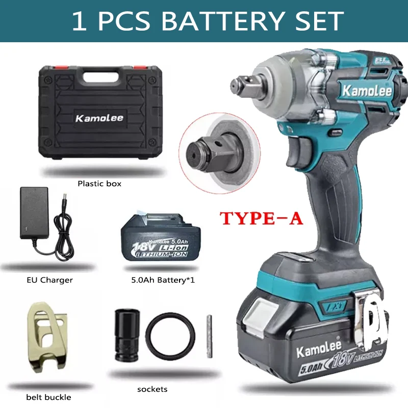 Kamolee 520N.M Brushless Cordless Electric Impact Wrench DTW285 Dual Function Power Tools Compatible with 18V Makita Battery