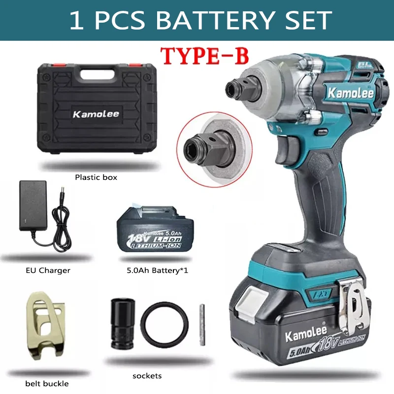 Kamolee 520N.M Brushless Cordless Electric Impact Wrench DTW285 Dual Function Power Tools Compatible with 18V Makita Battery