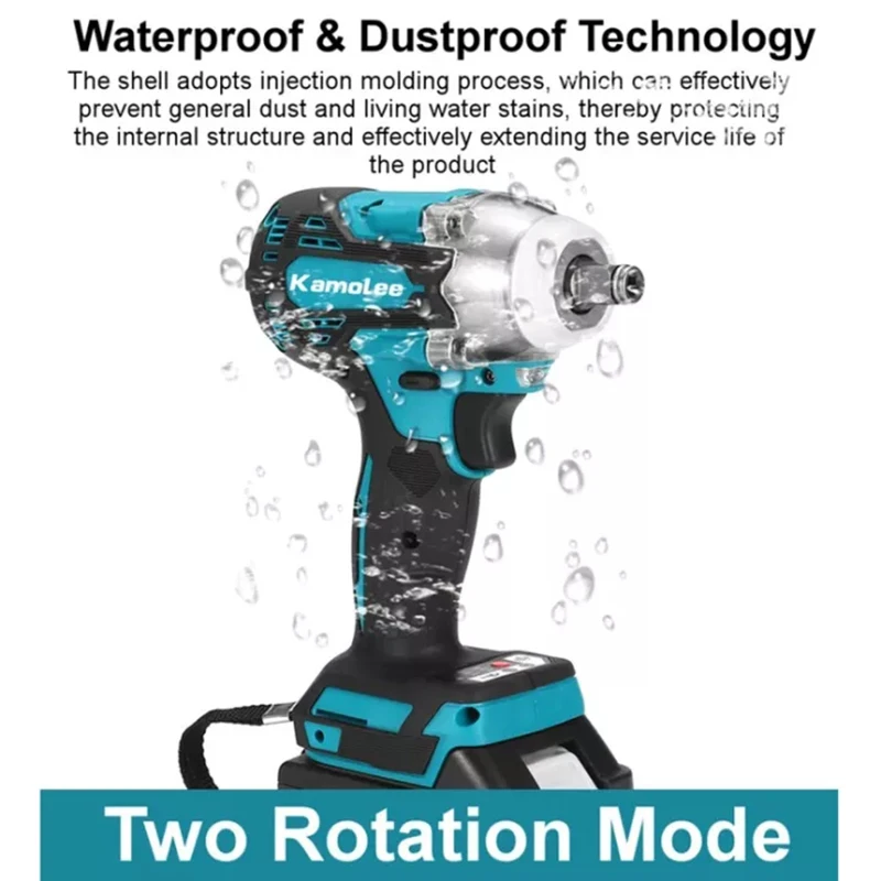 Kamolee 520N.M Brushless Cordless Electric Impact Wrench DTW285 Dual Function Power Tools Compatible with 18V Makita Battery