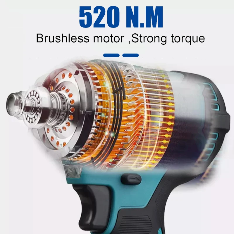 Kamolee 520N.M Brushless Cordless Electric Impact Wrench DTW285 Dual Function Power Tools Compatible with 18V Makita Battery