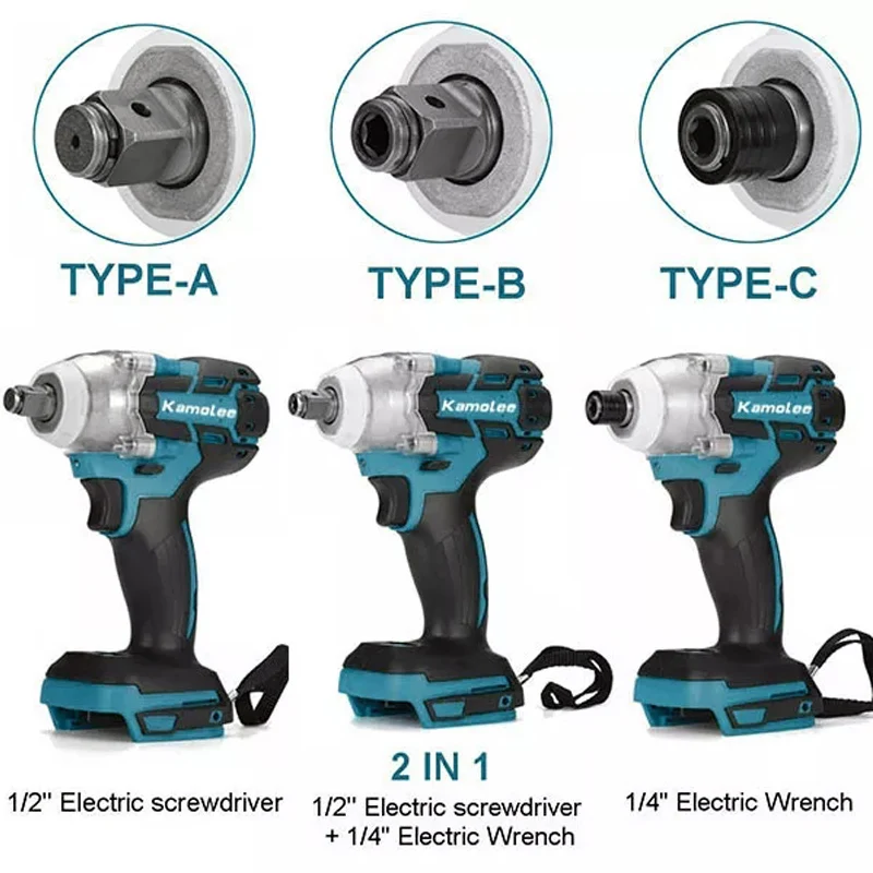 Kamolee 520N.M Brushless Cordless Electric Impact Wrench DTW285 Dual Function Power Tools Compatible with 18V Makita Battery