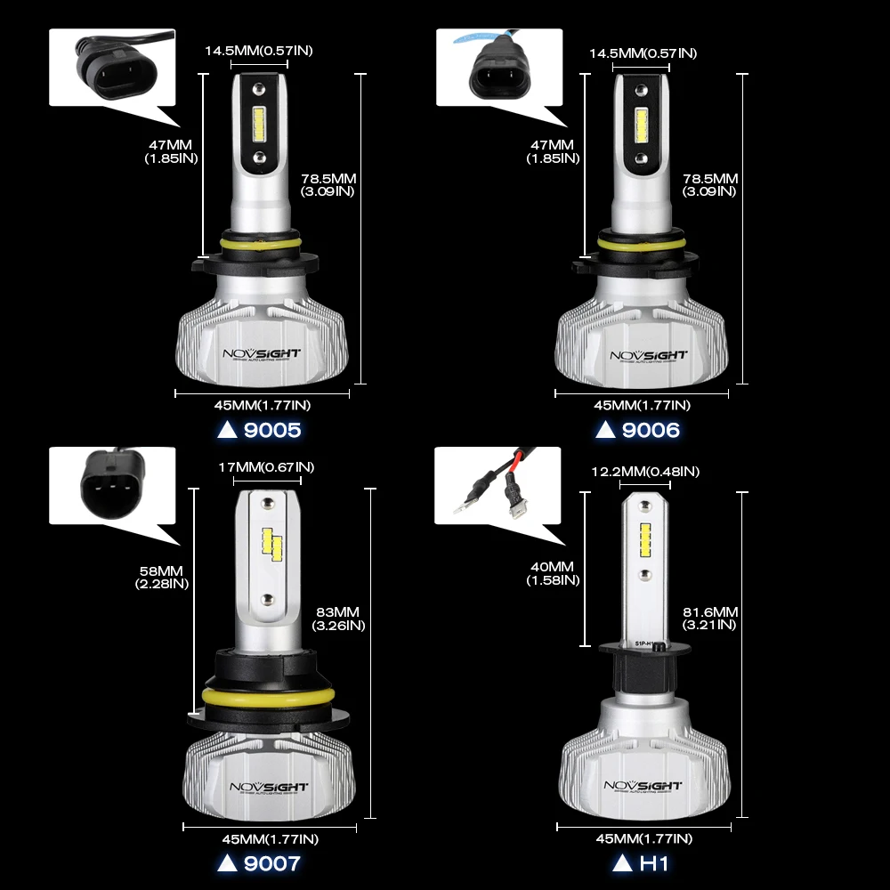 NOVSIGHT H4 LED H7 H11 H8 9006 HB4 H1 H3 HB3 H9 9007 H13 Car Headlight Bulbs LED Lamp Chips 10000LM Auto Fog Lights 6500K