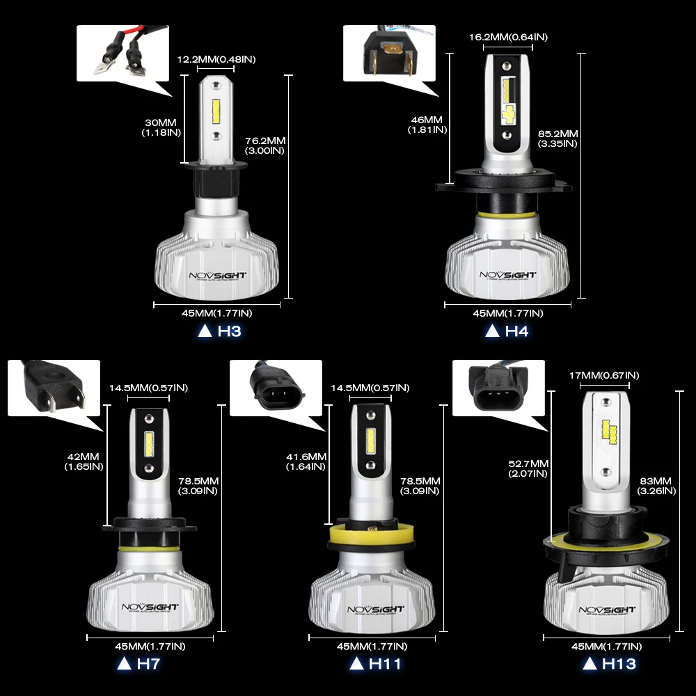 NOVSIGHT H4 LED H7 H11 H8 9006 HB4 H1 H3 HB3 H9 9007 H13 Car Headlight Bulbs LED Lamp Chips 10000LM Auto Fog Lights 6500K