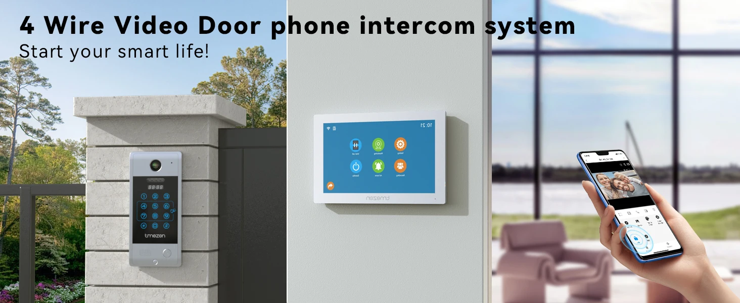 TMEZON 7 Inch Tuya App 1080P Wifi Smart Video DoorPhone Intercom System with Wired Doorbell APP/Password/Card Swipe TouchScreen