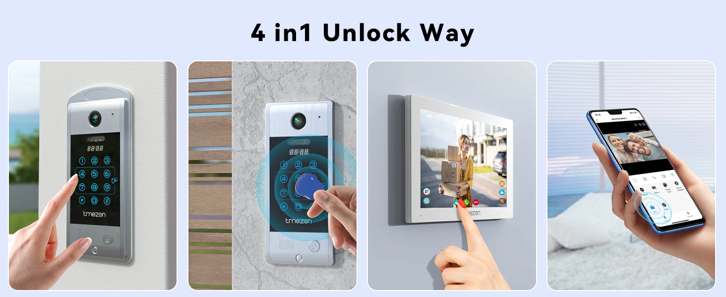 TMEZON 7 Inch Tuya App 1080P Wifi Smart Video DoorPhone Intercom System with Wired Doorbell APP/Password/Card Swipe TouchScreen