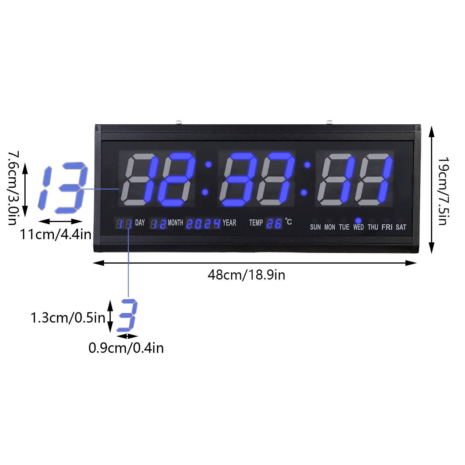 SanBouSi LED Digital Wall Clock 48 cm Calendar Clock Temperature Wall Clocks Digital Clock Number Display Table Clock for Room K
