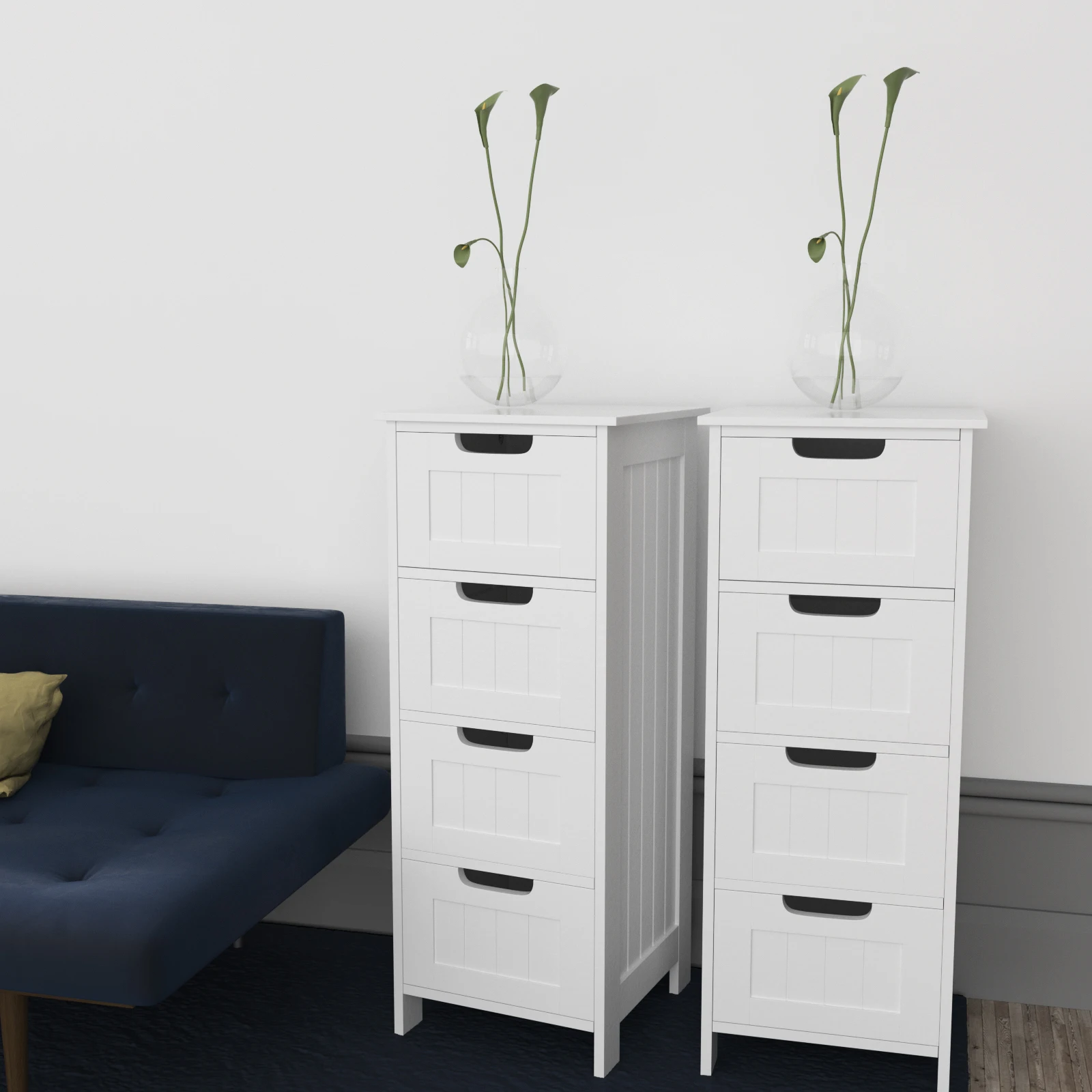 4 Drawer Chest of Drawers, White Floor Standing Bathroom Storage Cabinet Cupboard, Wooden Storage Dresser Organizer Unit, MDF