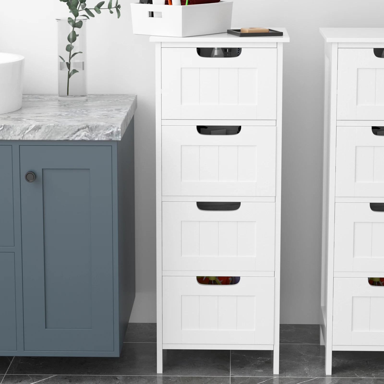 4 Drawer Chest of Drawers, White Floor Standing Bathroom Storage Cabinet Cupboard, Wooden Storage Dresser Organizer Unit, MDF