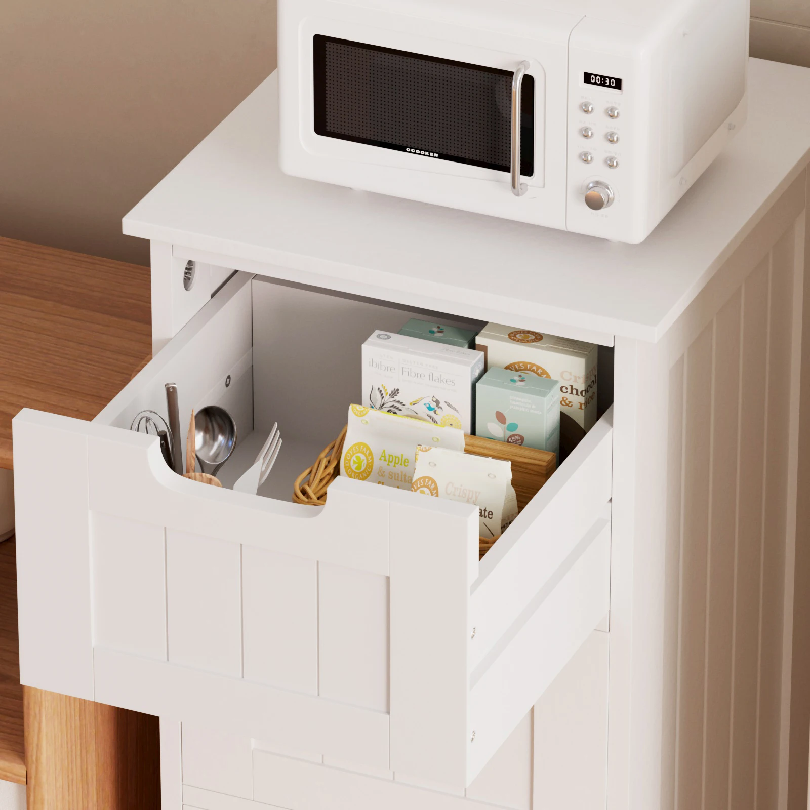 4 Drawer Chest of Drawers, White Floor Standing Bathroom Storage Cabinet Cupboard, Wooden Storage Dresser Organizer Unit, MDF