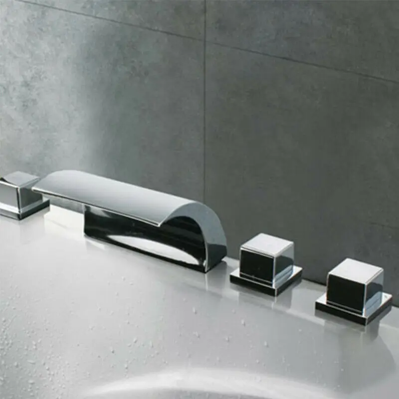 5 Hole Bathroom Bathtub Faucet Chrome Tub Sink Tap w/Hand Shower
