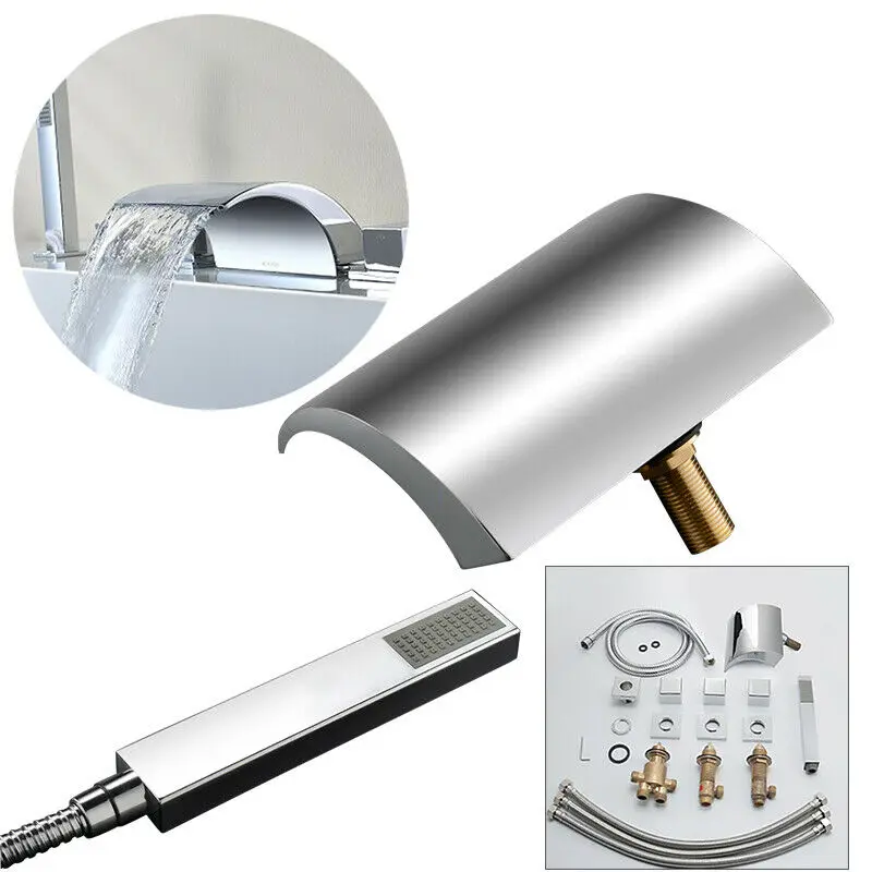 5 Hole Bathroom Bathtub Faucet Chrome Tub Sink Tap w/Hand Shower
