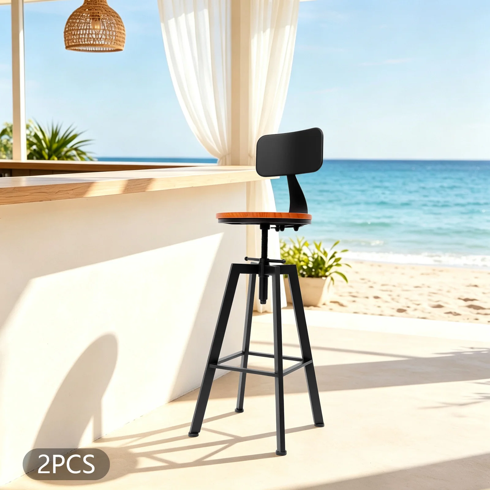 2pcs Bar Stool Wood Bar Chair Height Adjustable Bar Stool Kitchen Bar Chairs with Backrest Dining Table and Chairs Bar
