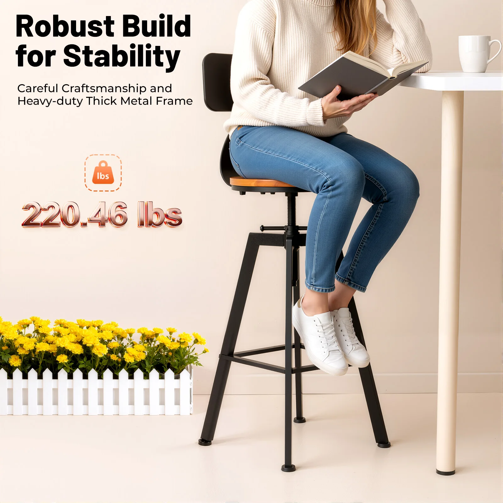 2pcs Bar Stool Wood Bar Chair Height Adjustable Bar Stool Kitchen Bar Chairs with Backrest Dining Table and Chairs Bar