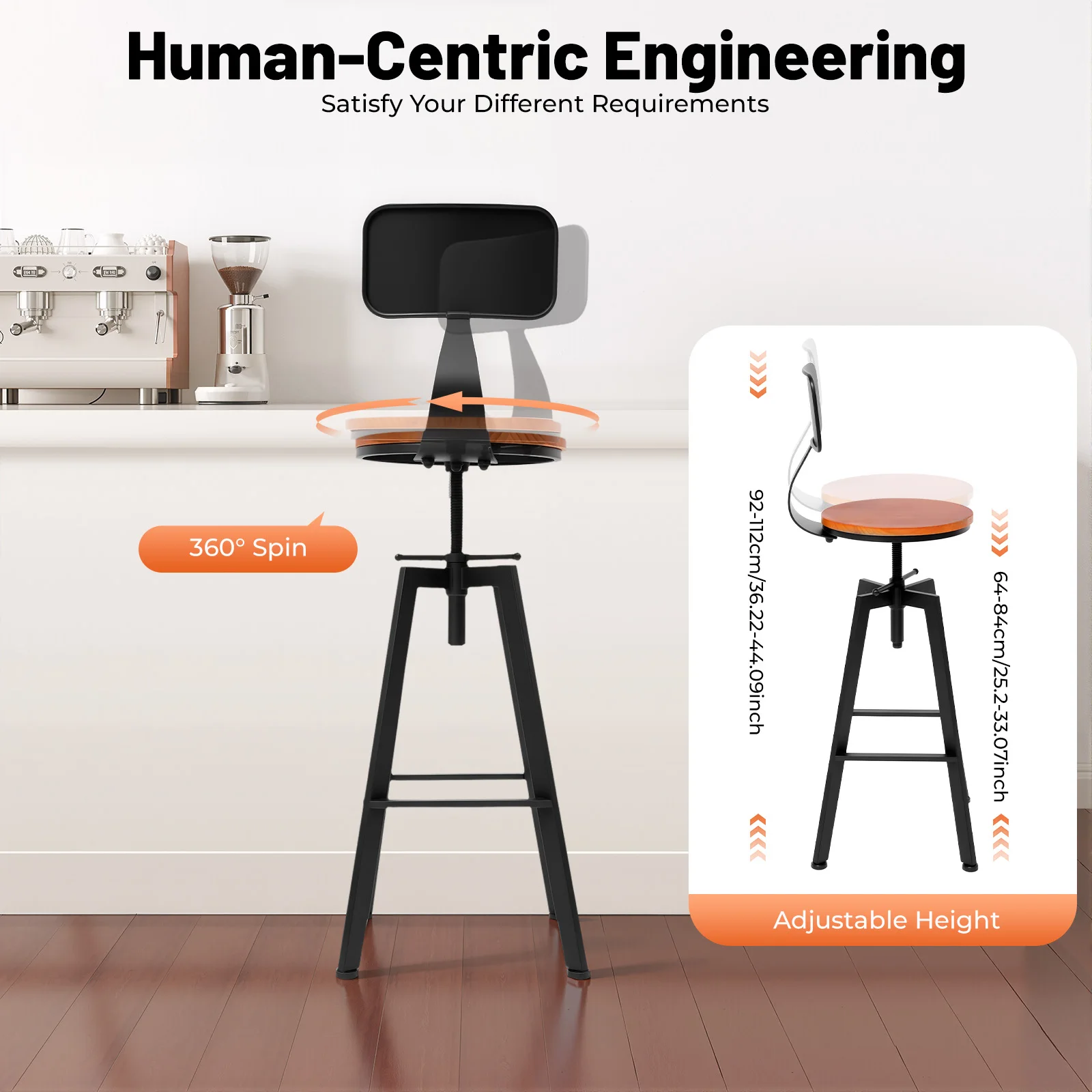 2pcs Bar Stool Wood Bar Chair Height Adjustable Bar Stool Kitchen Bar Chairs with Backrest Dining Table and Chairs Bar