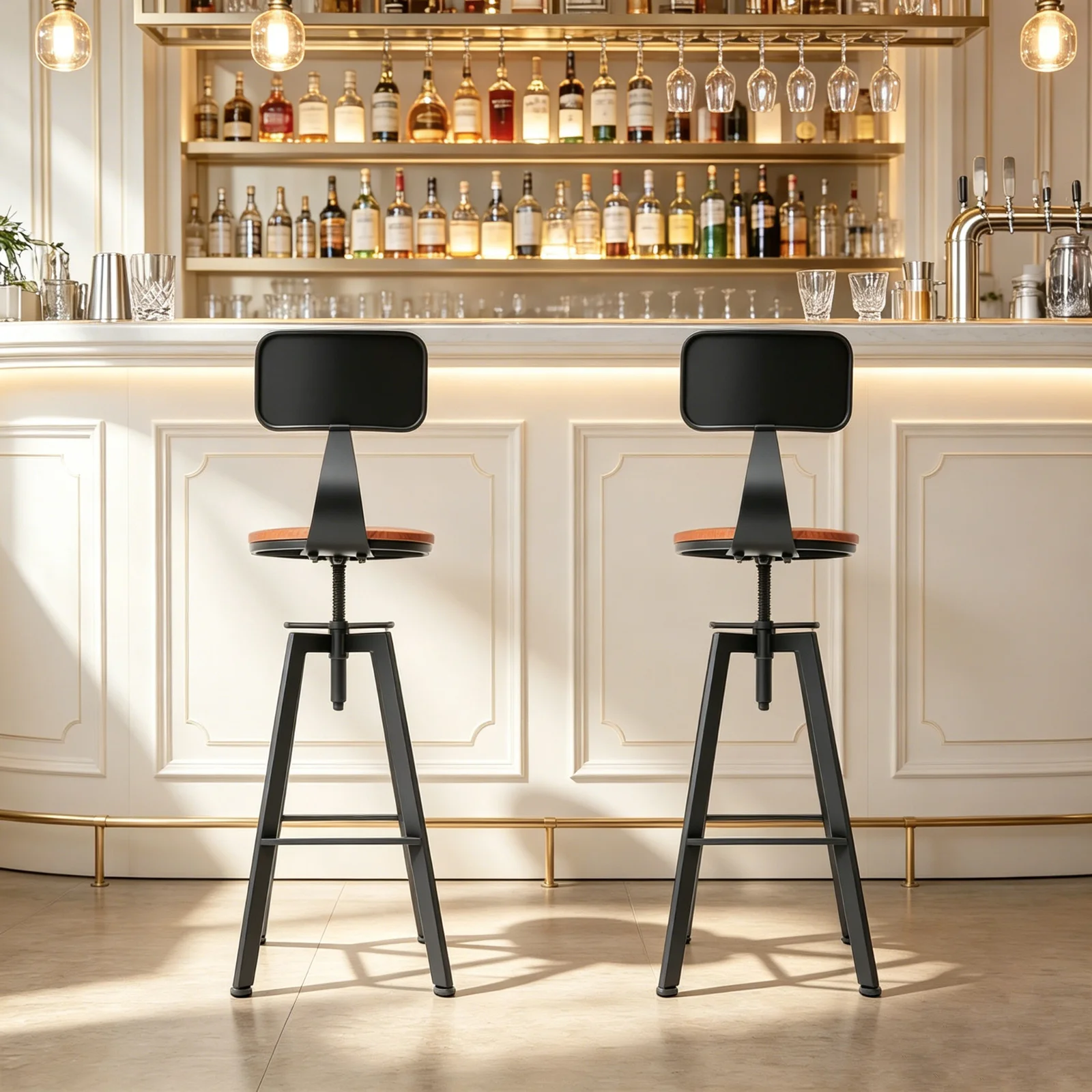 2pcs Bar Stool Wood Bar Chair Height Adjustable Bar Stool Kitchen Bar Chairs with Backrest Dining Table and Chairs Bar