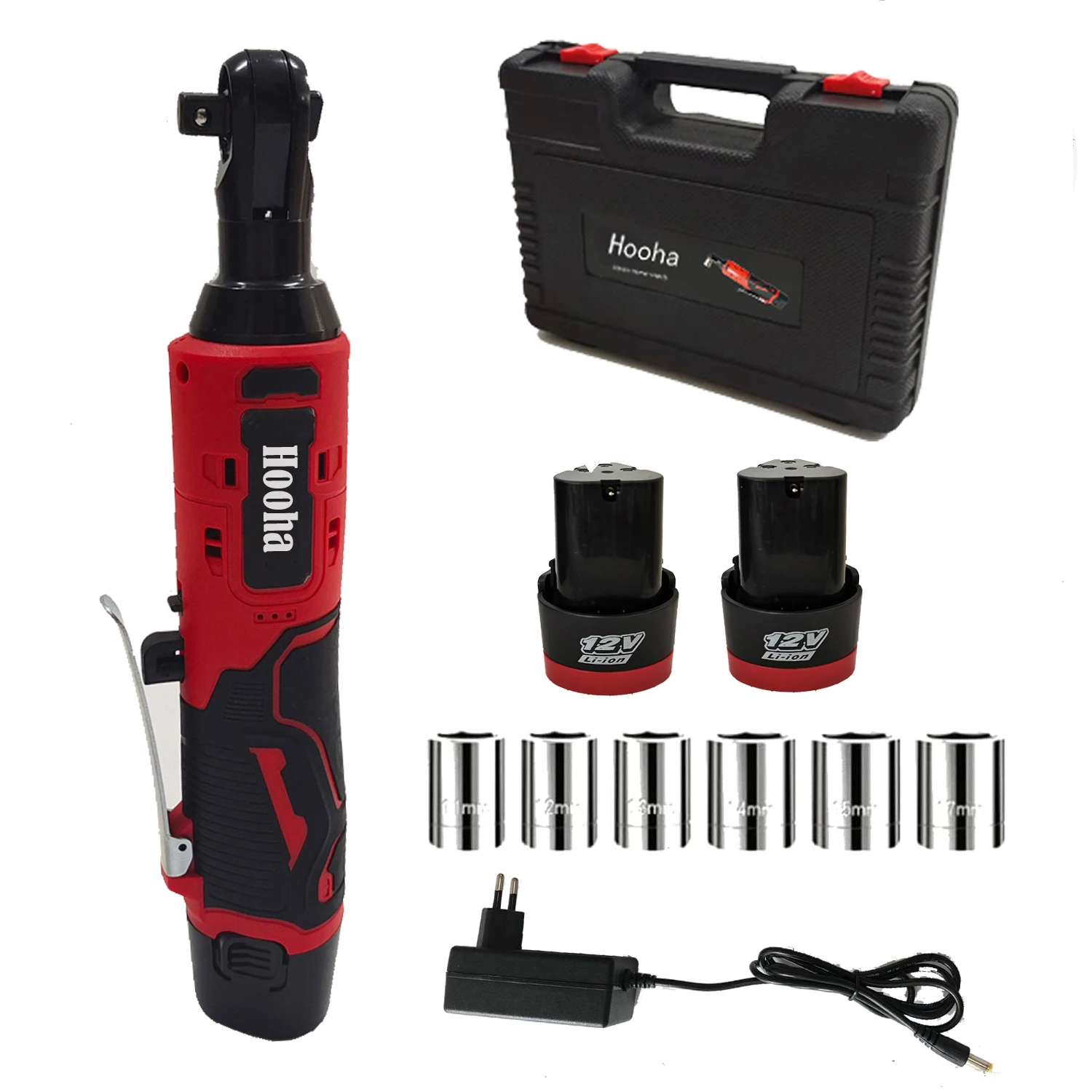 3/8" 12V Cordless Impact Ratchet Wrench Electric Angle Ratchet 2 * 2Ah with 6 Nut for Car Wheel Repair, Mechanical Maintenance