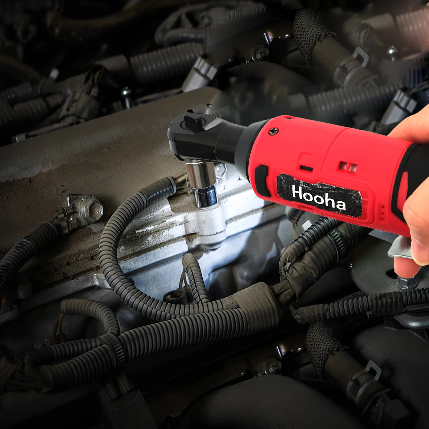 3/8" 12V Cordless Impact Ratchet Wrench Electric Angle Ratchet 2 * 2Ah with 6 Nut for Car Wheel Repair, Mechanical Maintenance