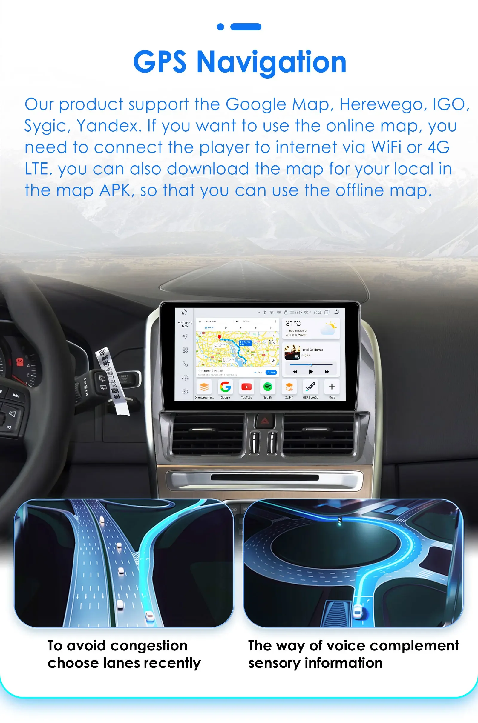 OSSURET 2Din Carplay Android Car Radio For Volvo XC60 2008-2017 Car Multimedia Player Navigation GPS Autoradio 4G-LET DSP 7862