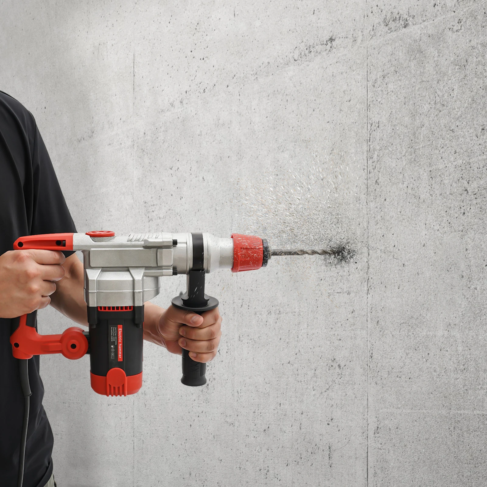 2200W Electric Rotary Demolition Hammer Drill Handheld Concrete Breaker Perforator Chisel Percussion Drill 0-930Rpm with 6 Bits
